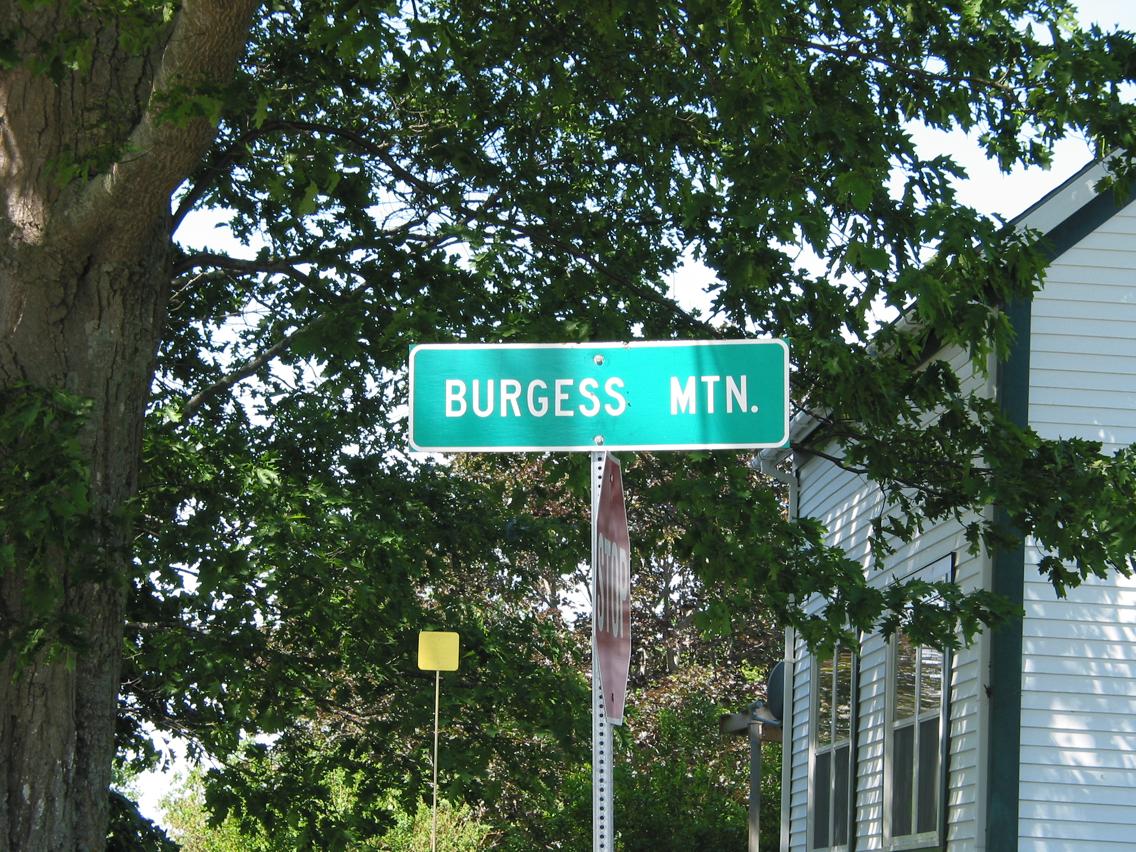 The Burgess Mtn. road sign going north up the south face of the North Mountain