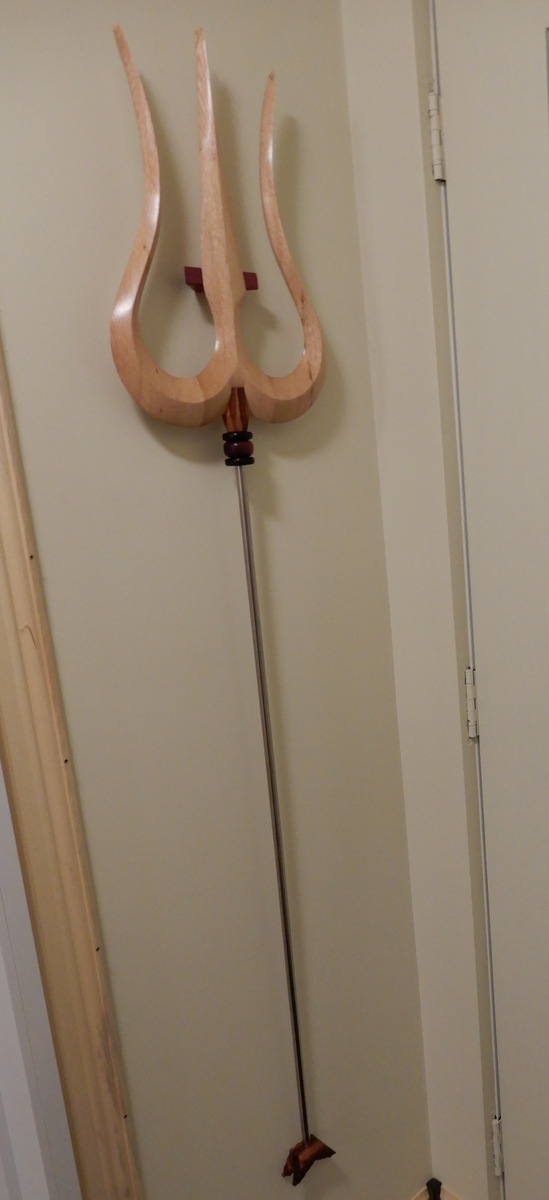 Difficult location for a good, full image shot, due to the narrow hallway leading to the garage. 5 coats of hand-rubbed polymerized tung oil, as are many of the sculptures here.